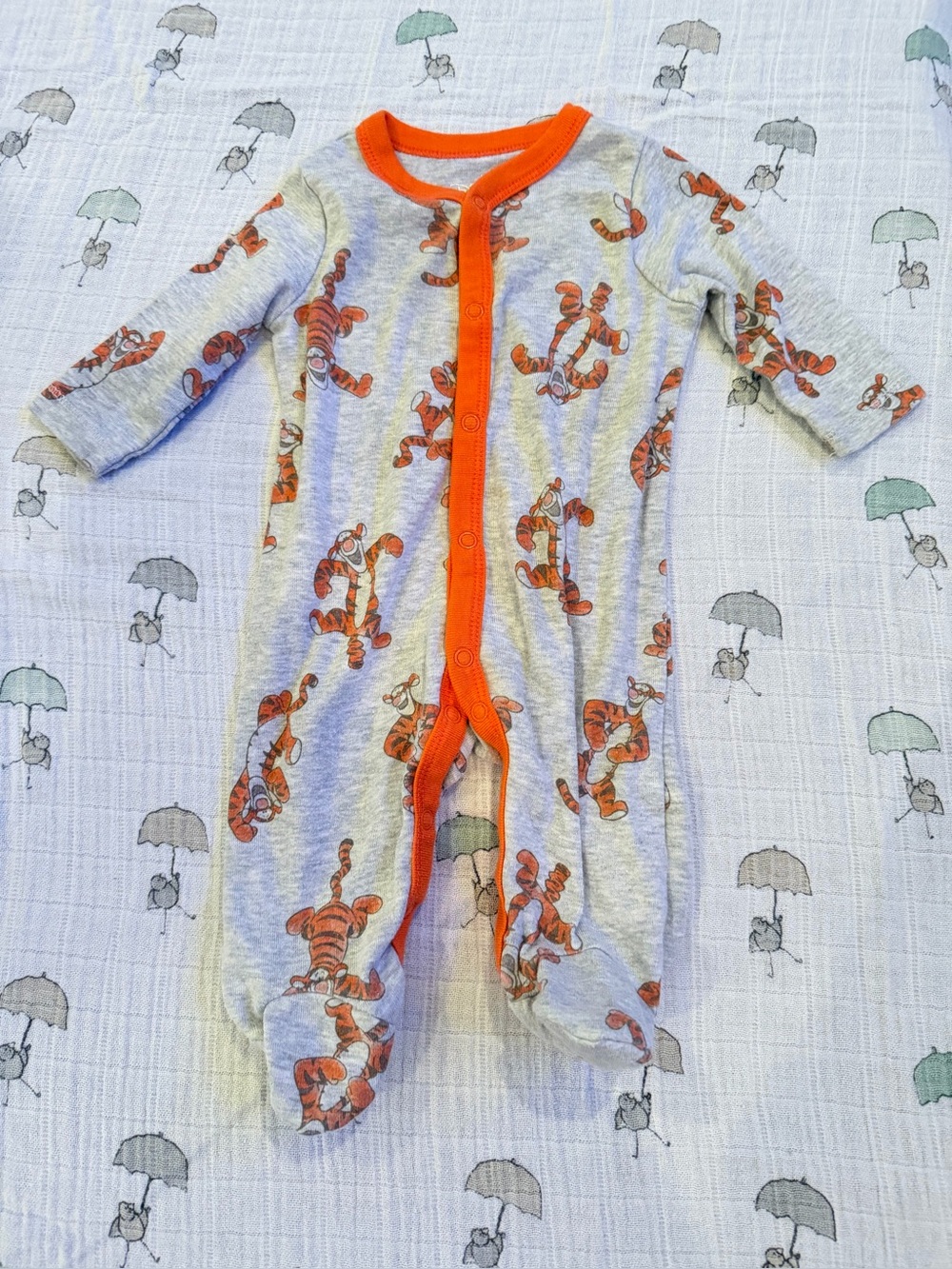 Orange Trim Grey Baby One-Piece with Tiger Print Disney Tigger